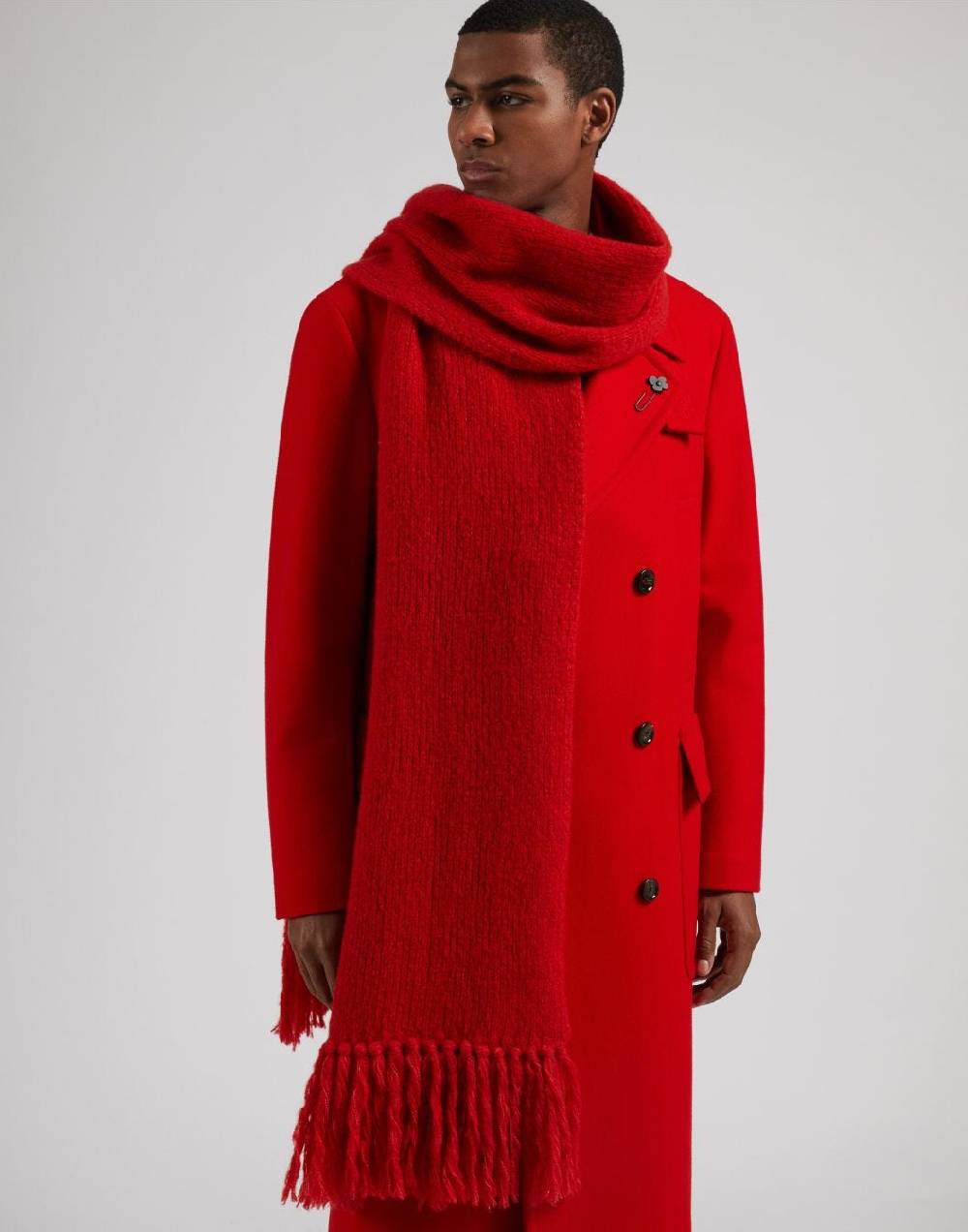 Lardini Sciarpa rossa in maglia di lana e cashmere con peneri Vendita
