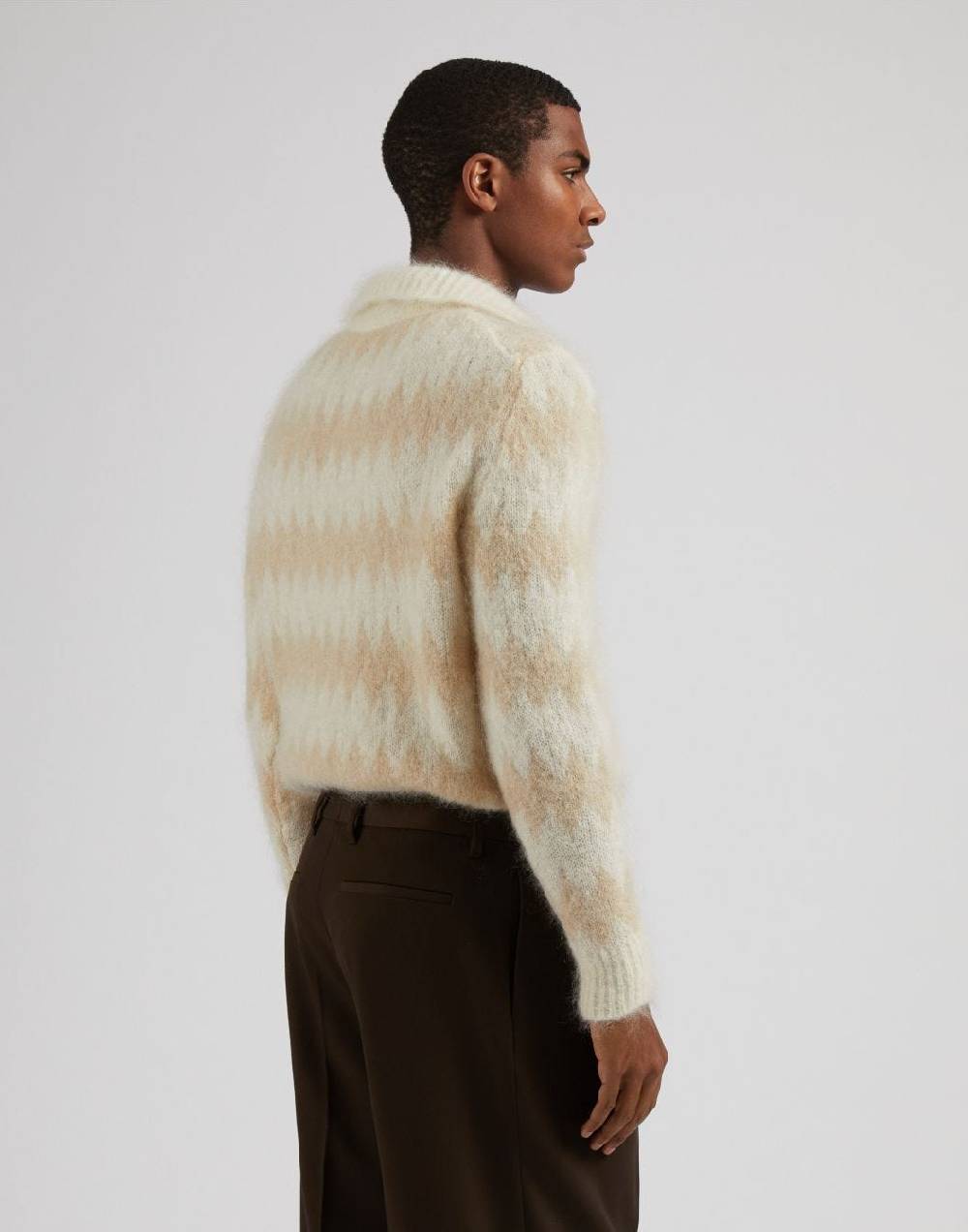 Lardini Polo bicolore a manica lunga in kid mohair bianco-beige Pezzi Unici