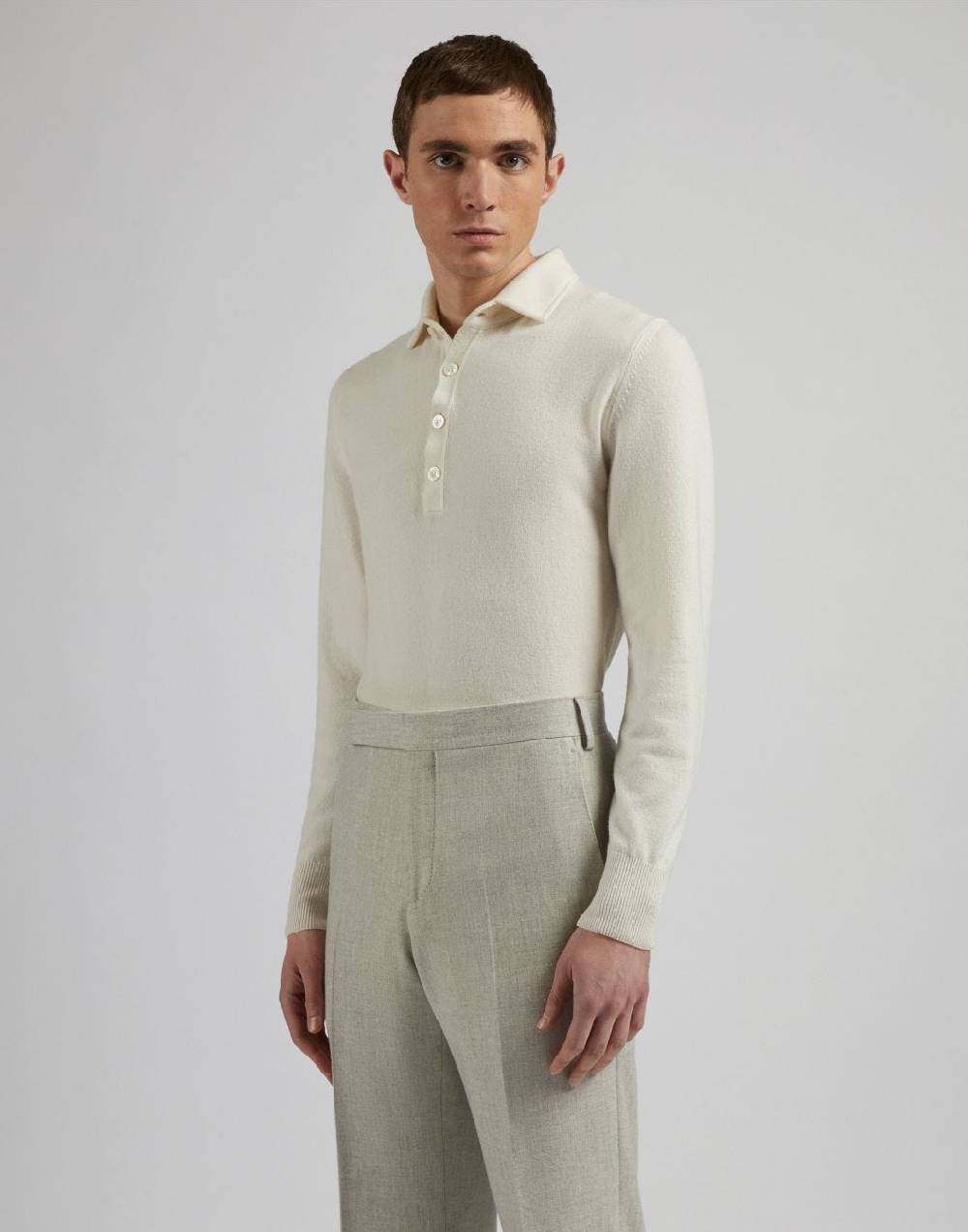 Lardini Polo bianca in 100% puro cashmere cariaggi titolo 2/28 Soddisfazione Garantita