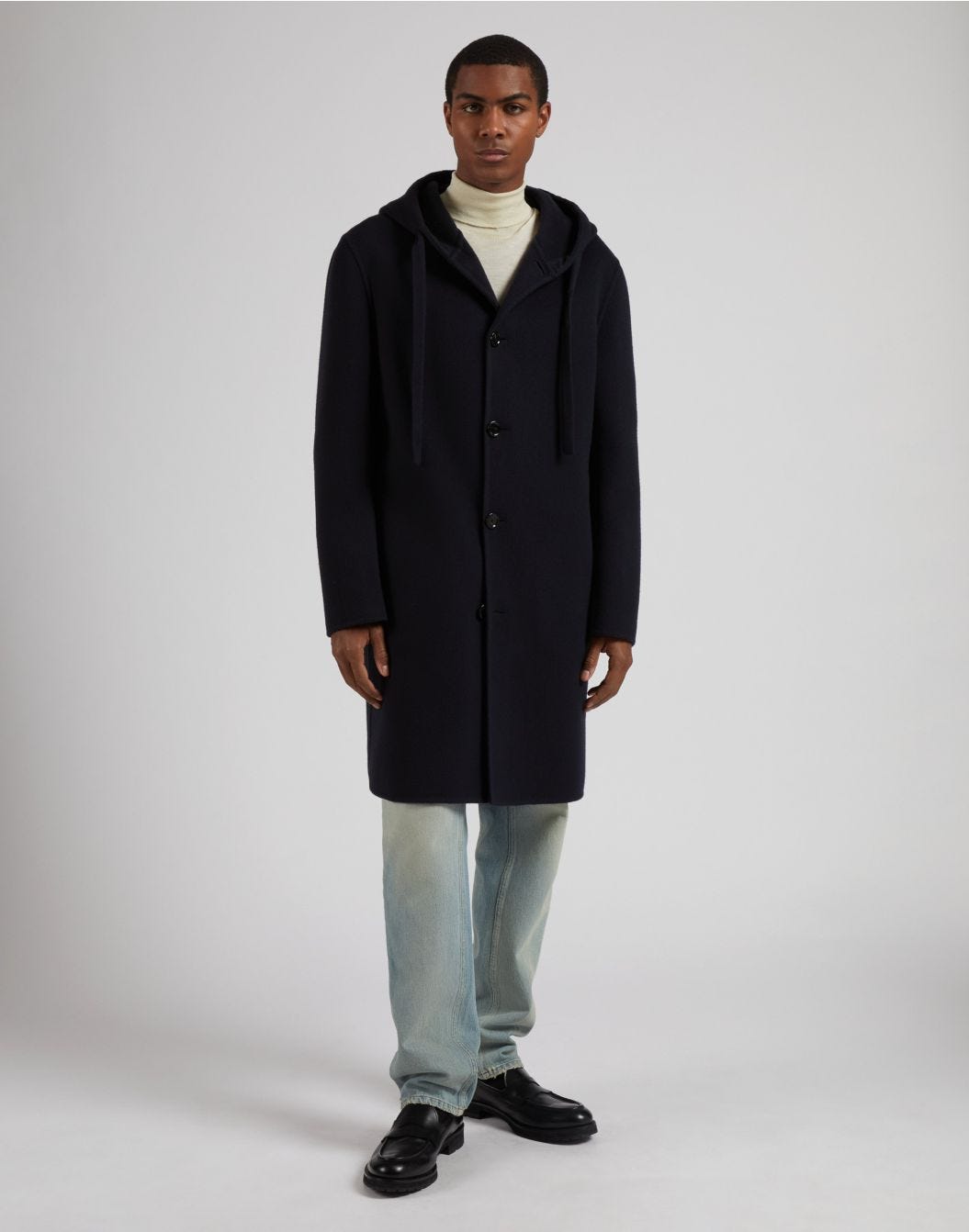 Lardini Cappotto monopetto blu in lana con cappuccio e coulisse Acquista Ora