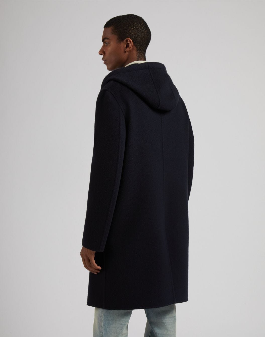 Lardini Cappotto monopetto blu in lana con cappuccio e coulisse Acquista Ora
