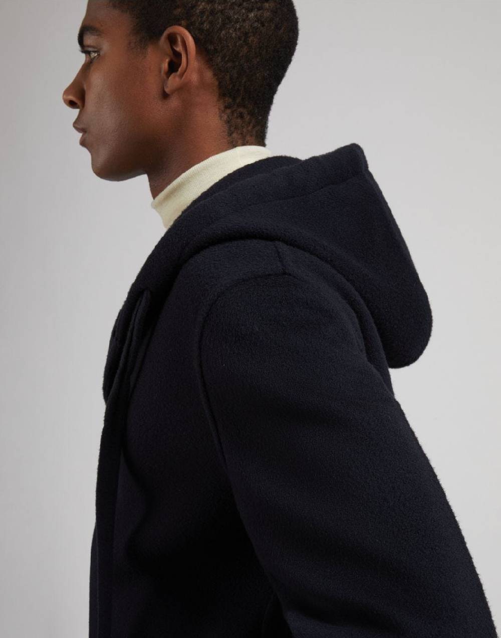 Lardini Cappotto monopetto blu in lana con cappuccio e coulisse Acquista Ora