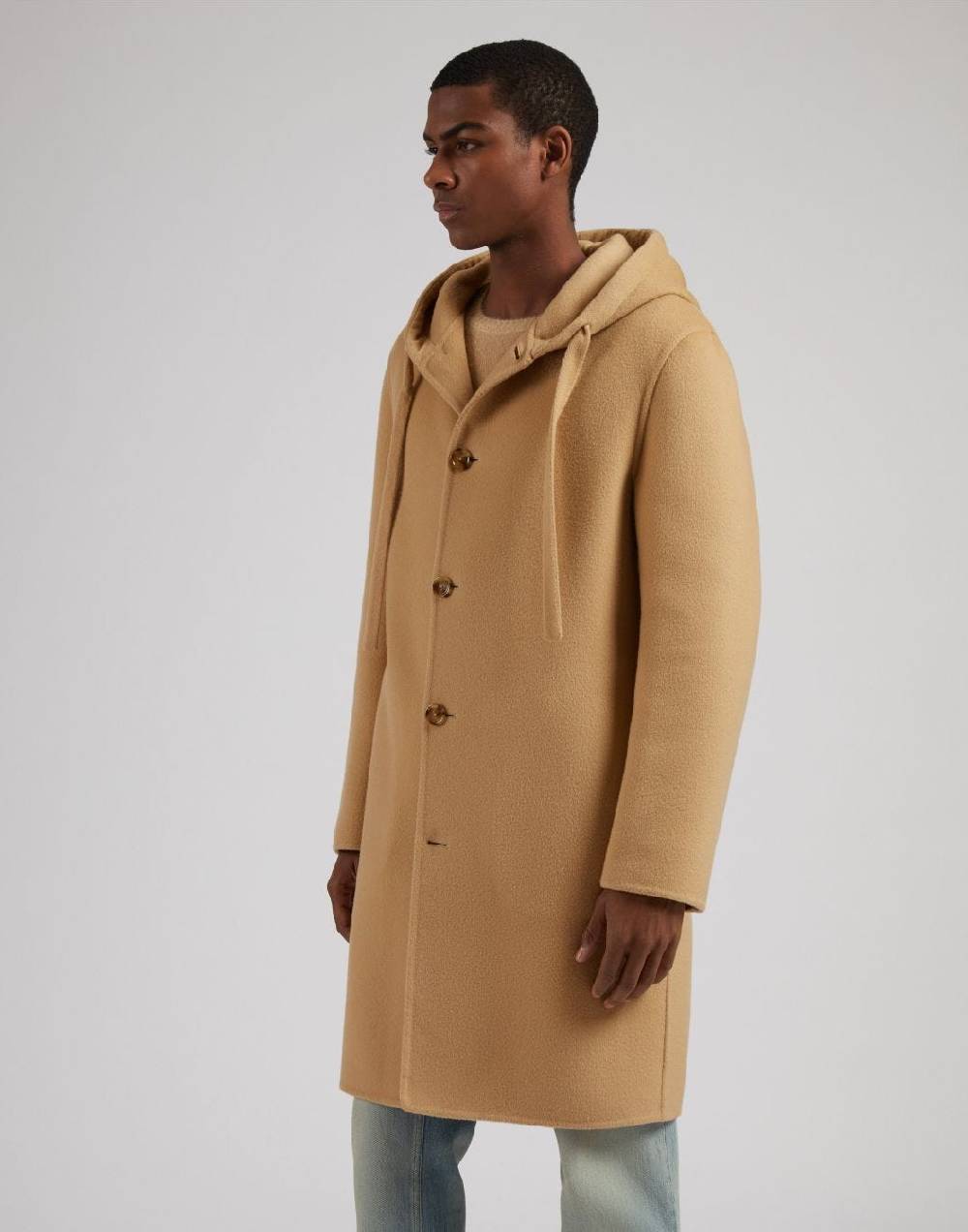 Lardini Cappotto monopetto beige in lana con cappuccio e coulisse Consegna Veloce