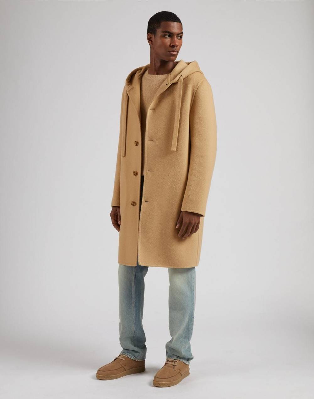 Lardini Cappotto monopetto beige in lana con cappuccio e coulisse Consegna Veloce