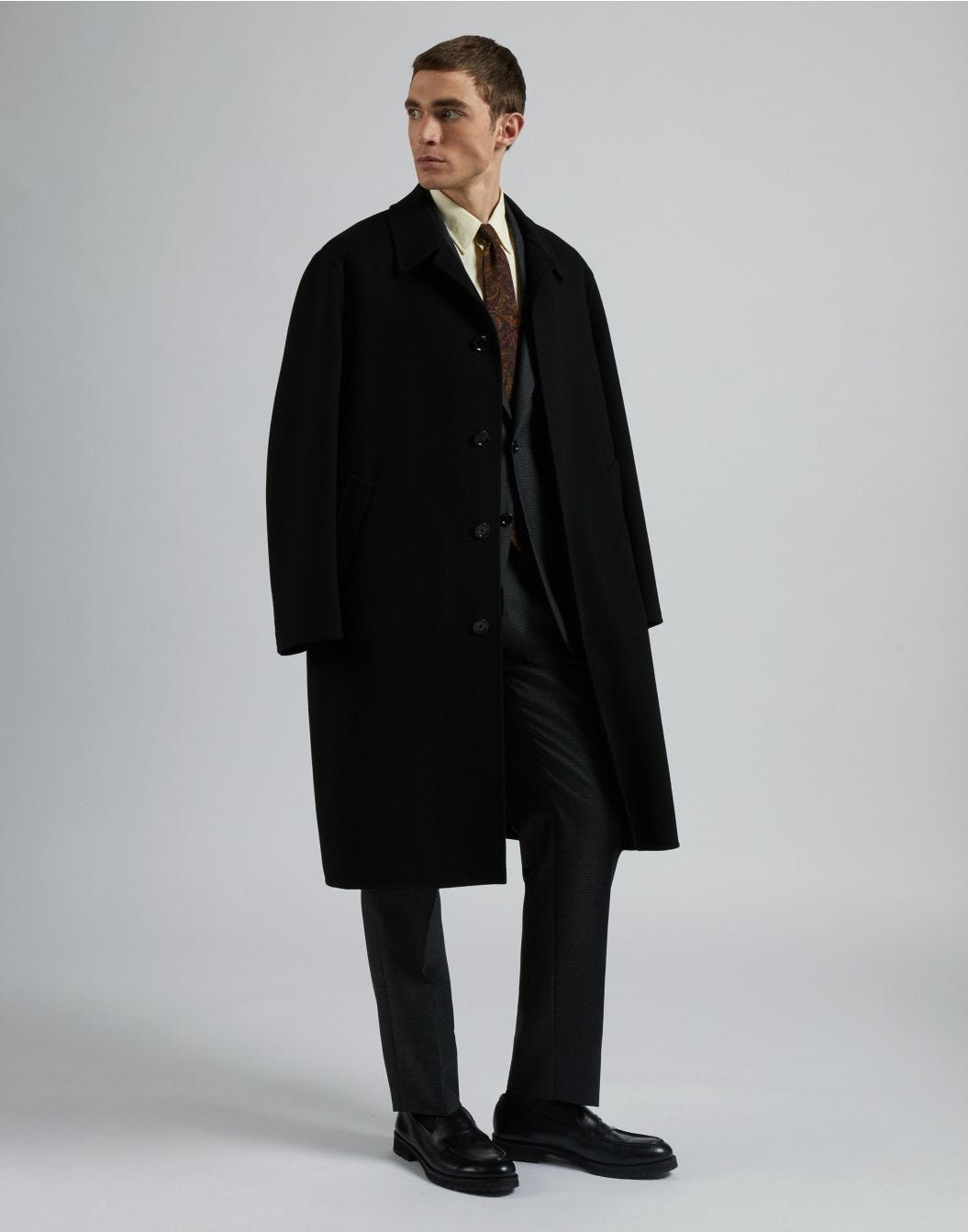 Lardini Cappotto monopetto nero in lana con finta davanti Promozione Limitata