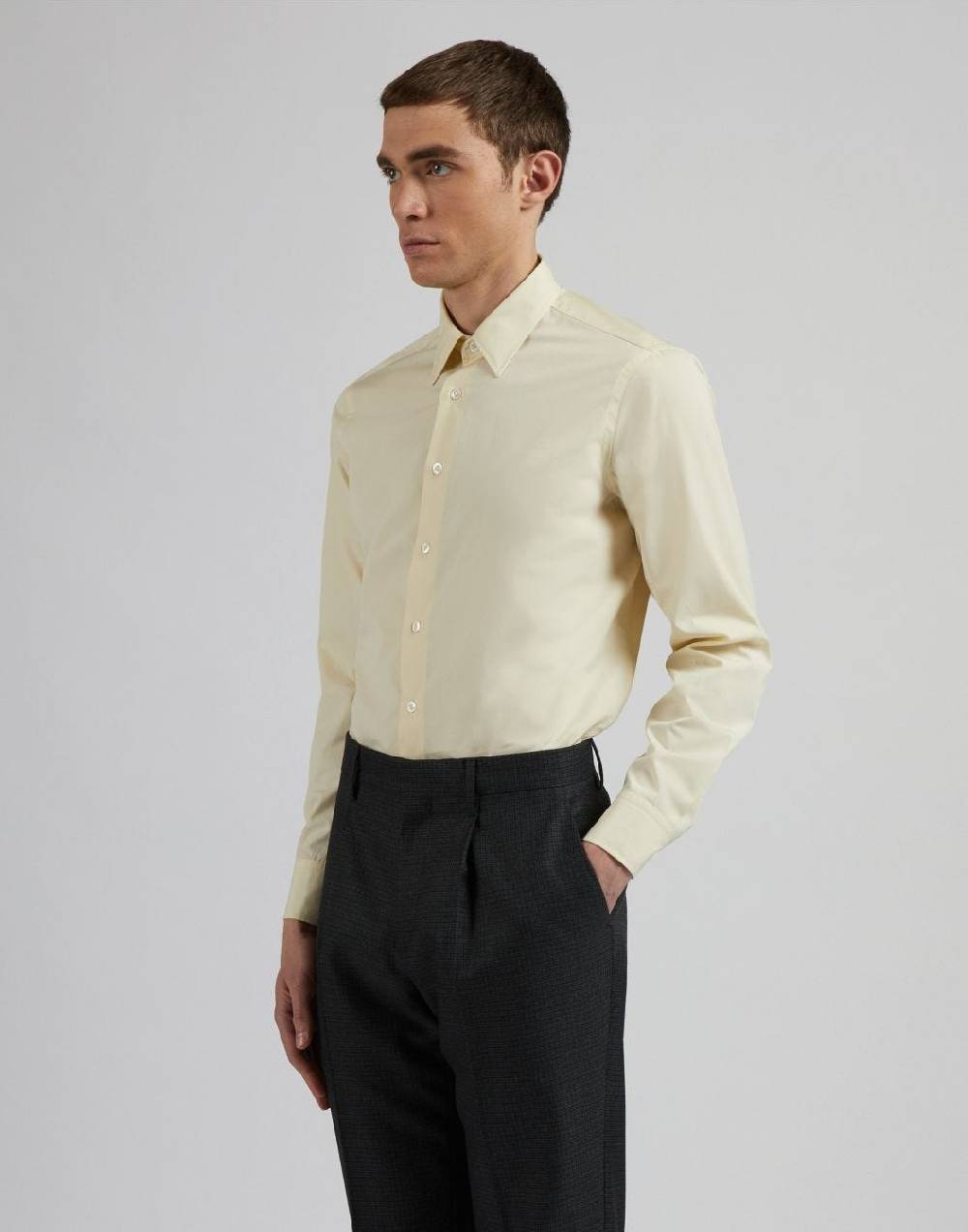 Lardini Camicia gialla in popeline di cotone compact Sottocosto