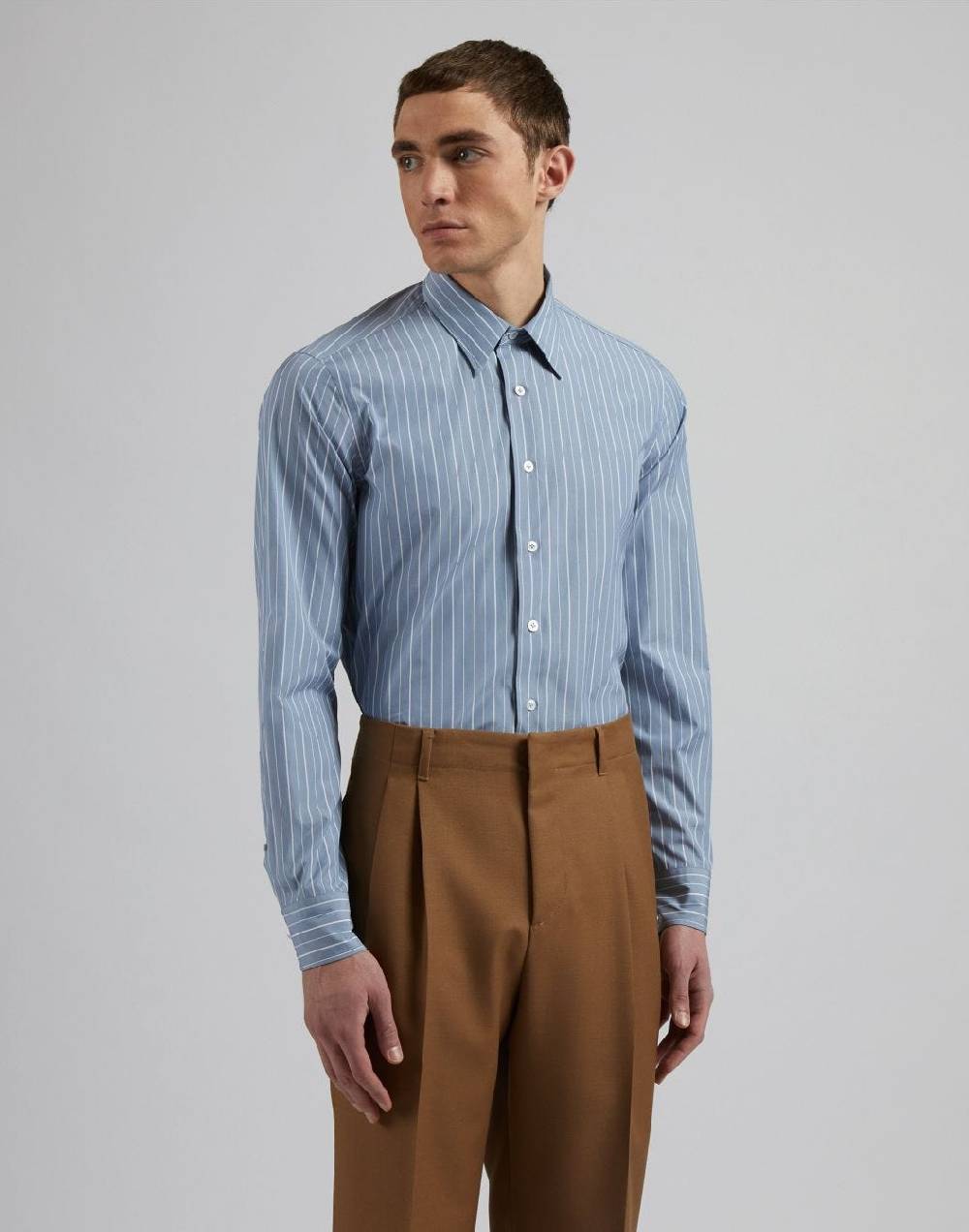 Lardini Camicia azzurra a righe in popeline di cotone compact Convenienza