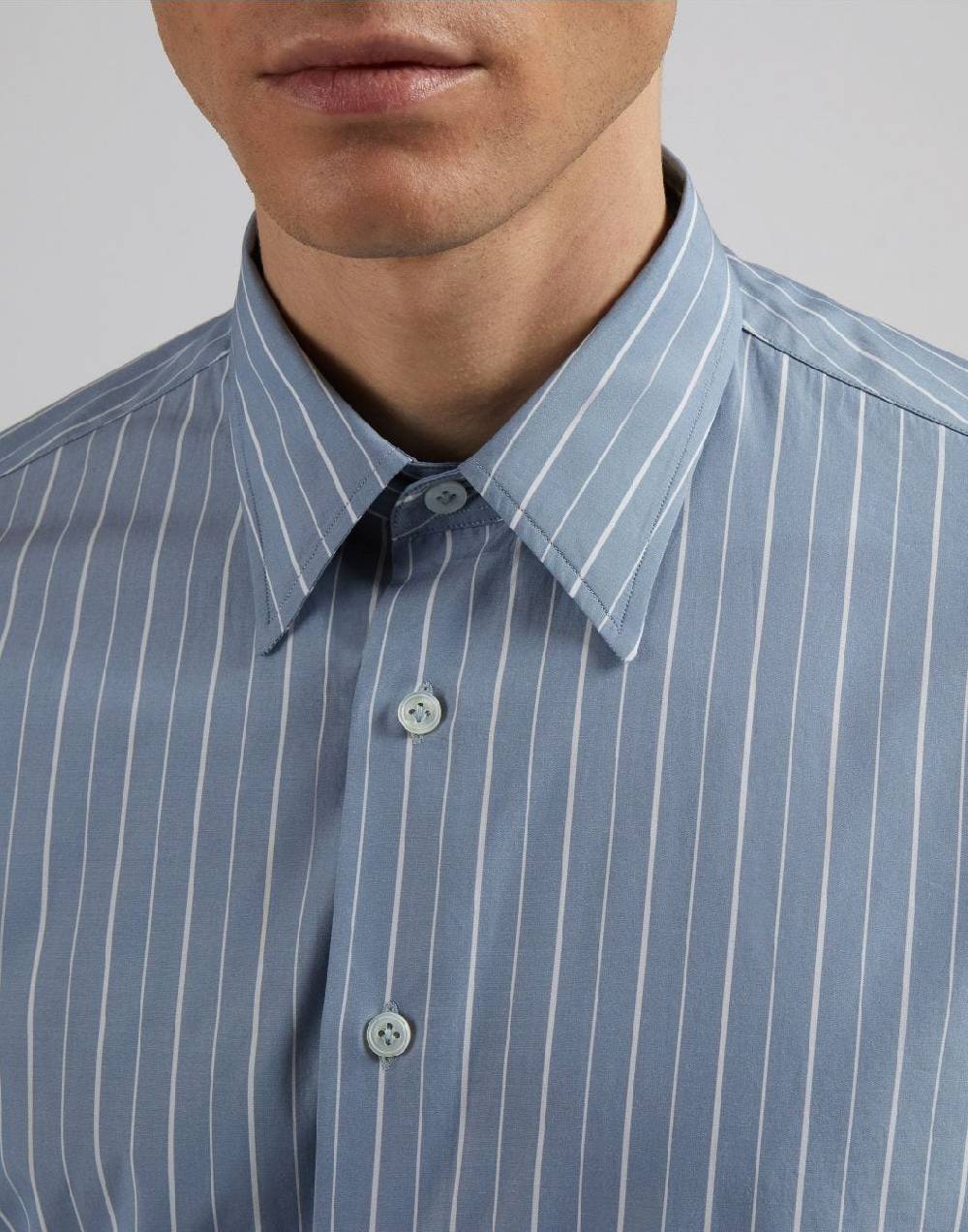Lardini Camicia azzurra a righe in popeline di cotone compact Convenienza