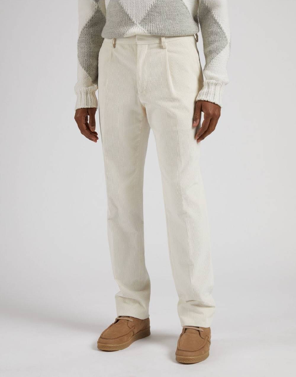 Lardini Pantalone feeling in velluto 500 righe color panna Presa