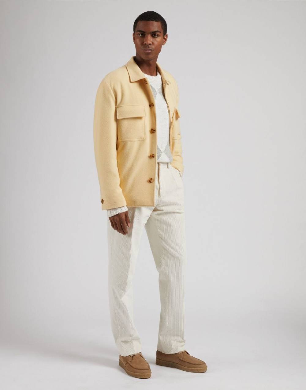 Lardini Pantalone feeling in velluto 500 righe color panna Presa