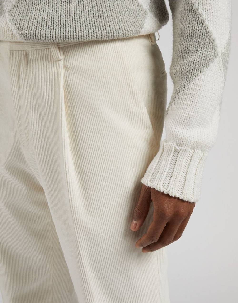 Lardini Pantalone feeling in velluto 500 righe color panna Presa