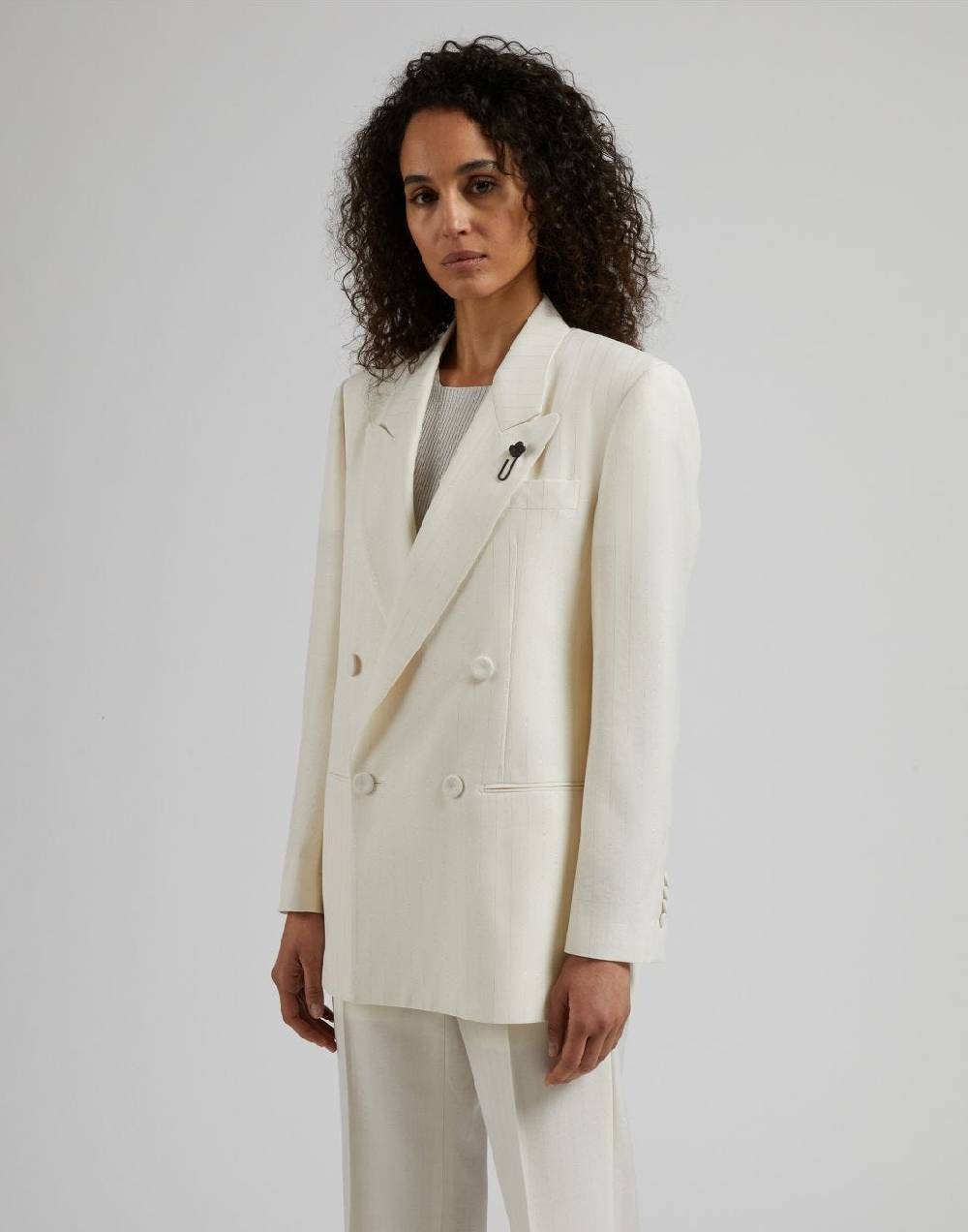 Lardini Giacca doppiopetto in tela di lana gessata lurex Offerta