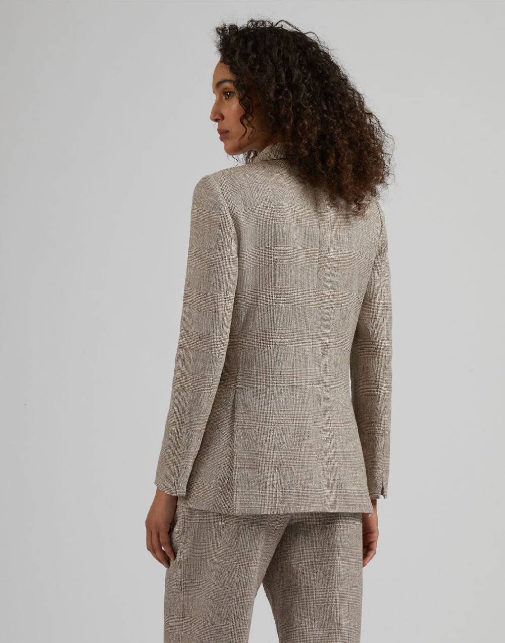 Lardini Giacca doppiopetto in lino marrone con disegno galles Online