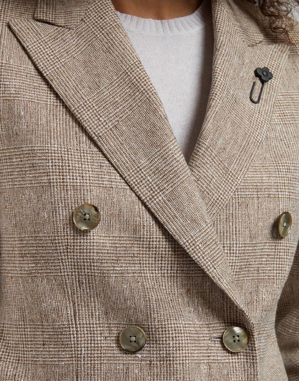 Lardini Giacca doppiopetto in lino marrone con disegno galles Online