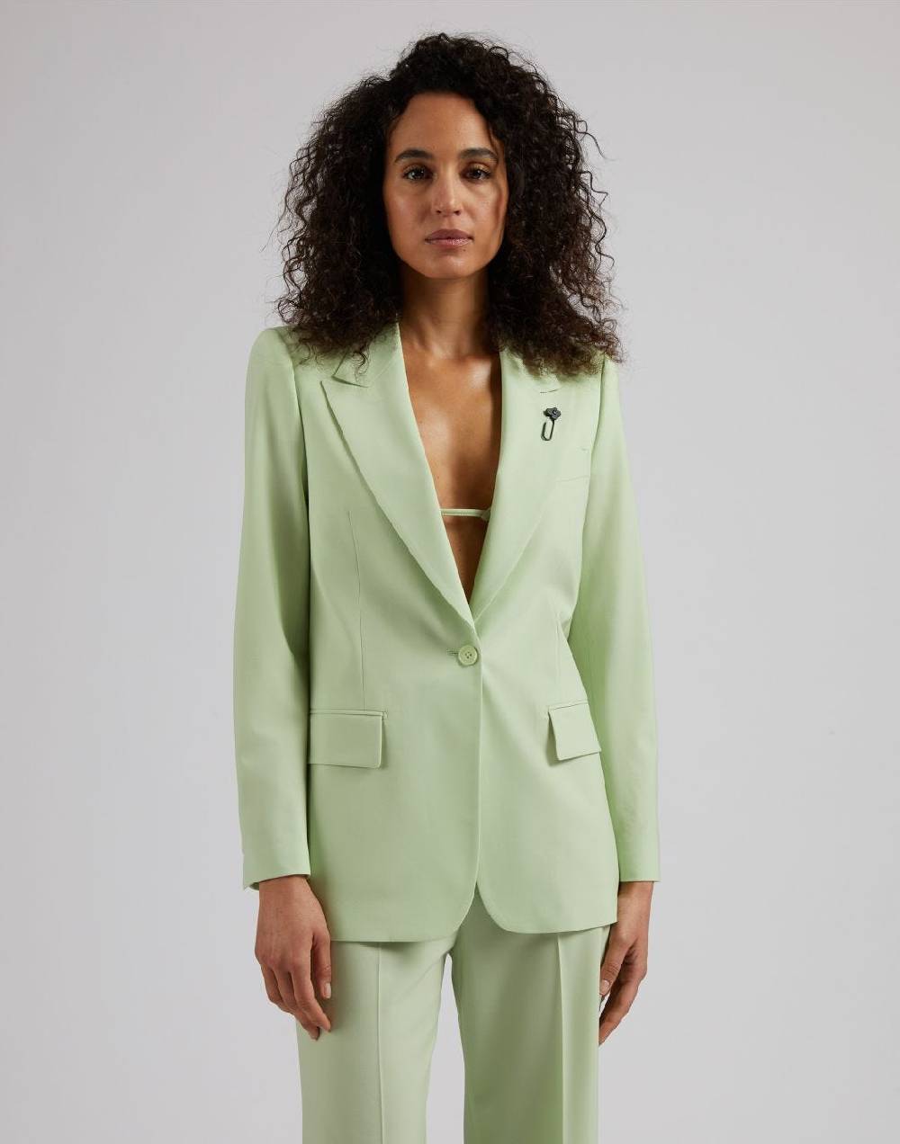 Lardini Giacca monopetto foderata in tessuto di lana stretch verde Vendita Economica
