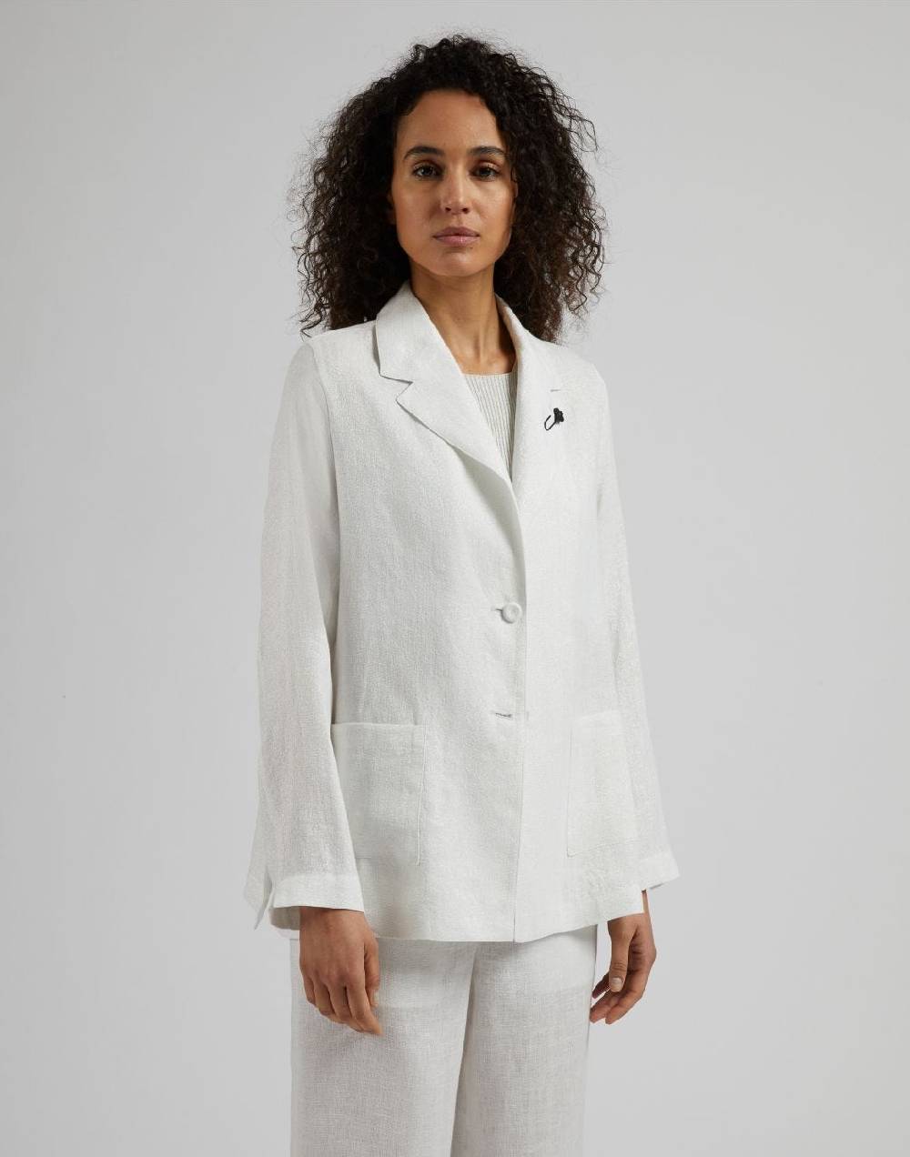 Lardini Giacca monopetto in lino lurex bianco e argento Italy