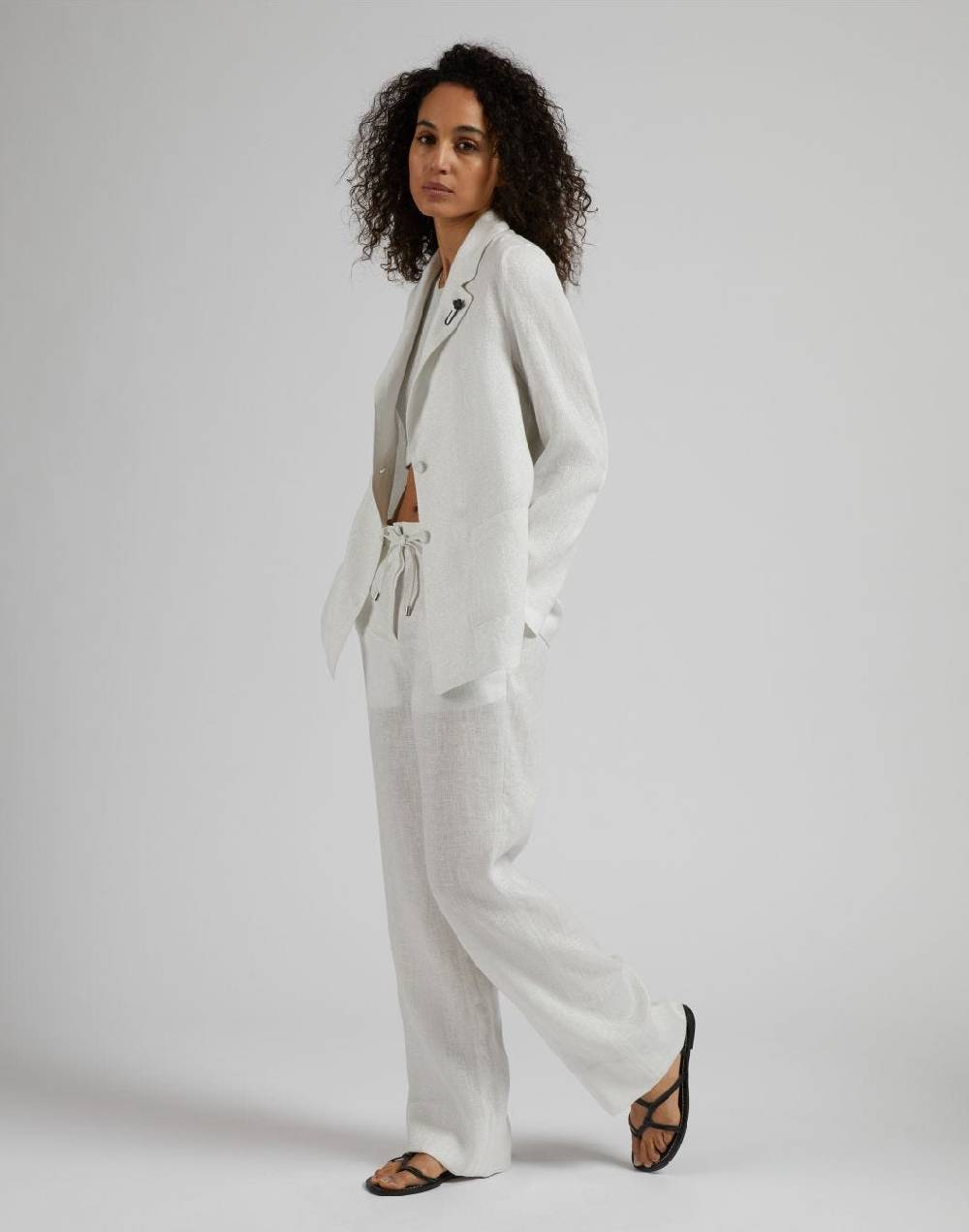 Lardini Giacca monopetto in lino lurex bianco e argento Italy