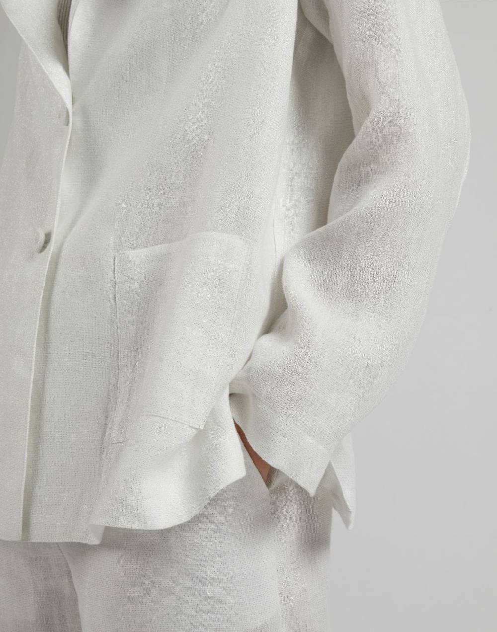 Lardini Giacca monopetto in lino lurex bianco e argento Italy