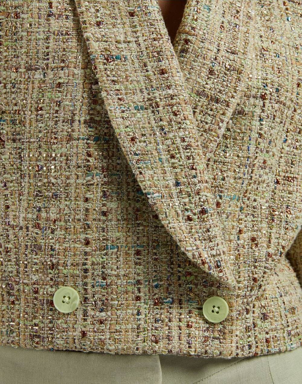 Lardini Giacca corta in tweed di cotone verde intrecciato lurex Italia