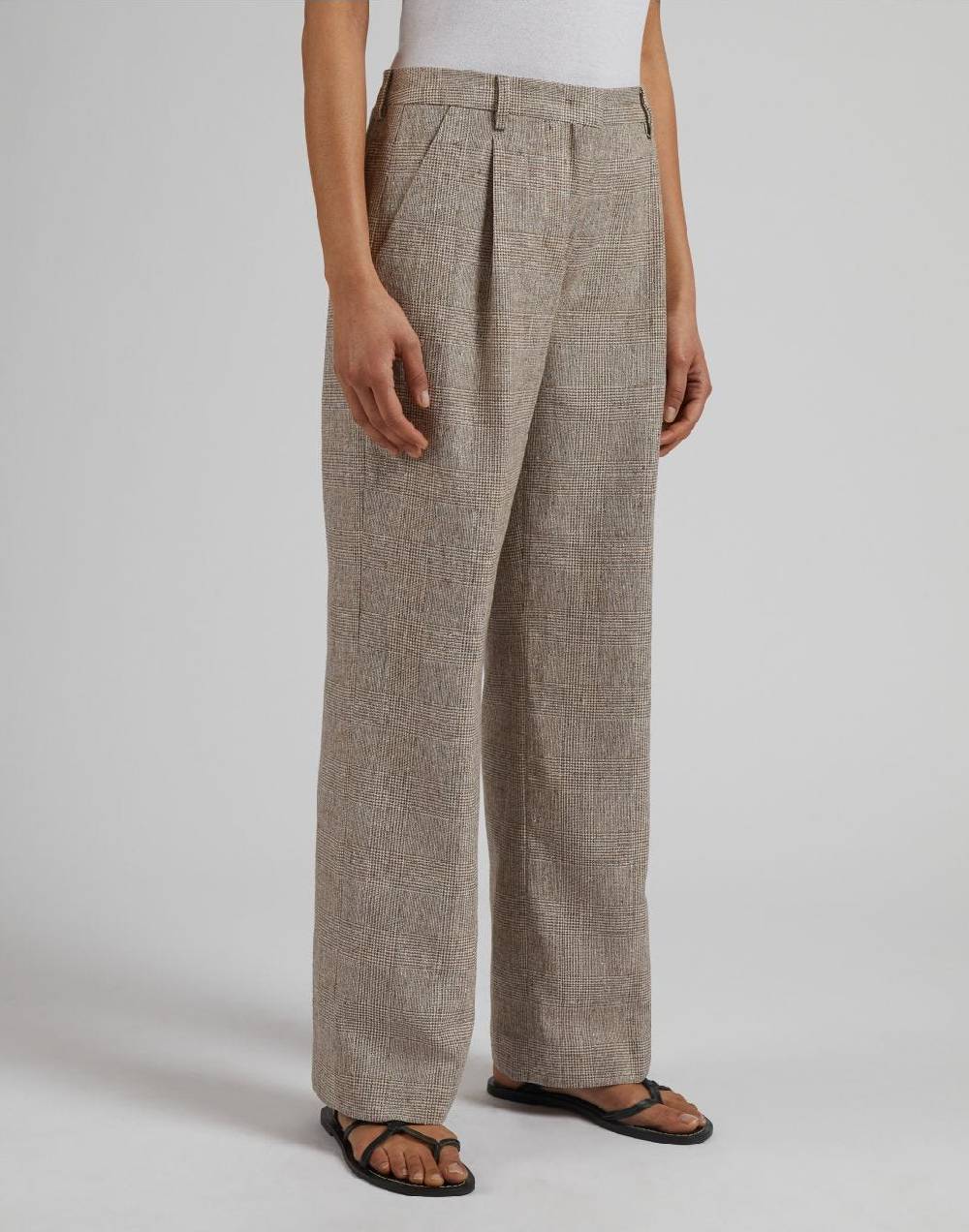 Lardini Pantalone in lino marrone con disegno galles Nuovo
