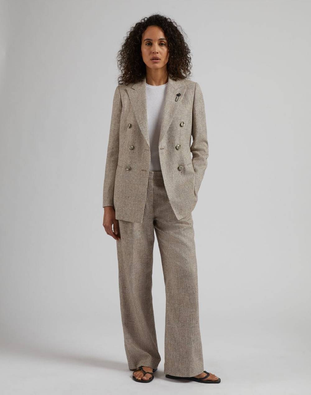 Lardini Pantalone in lino marrone con disegno galles Nuovo