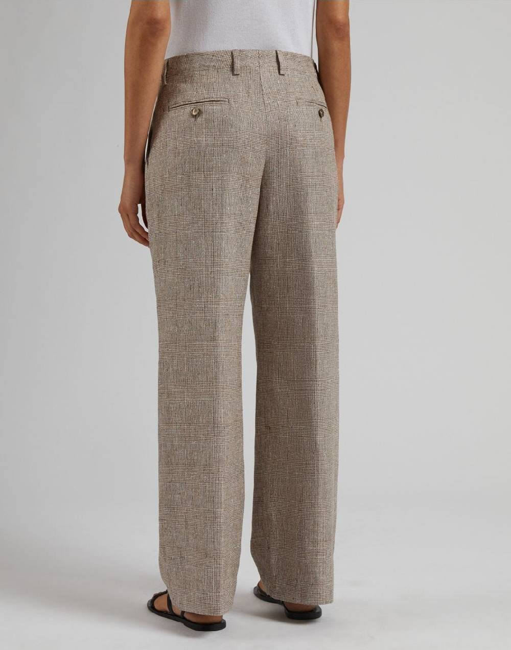 Lardini Pantalone in lino marrone con disegno galles Nuovo