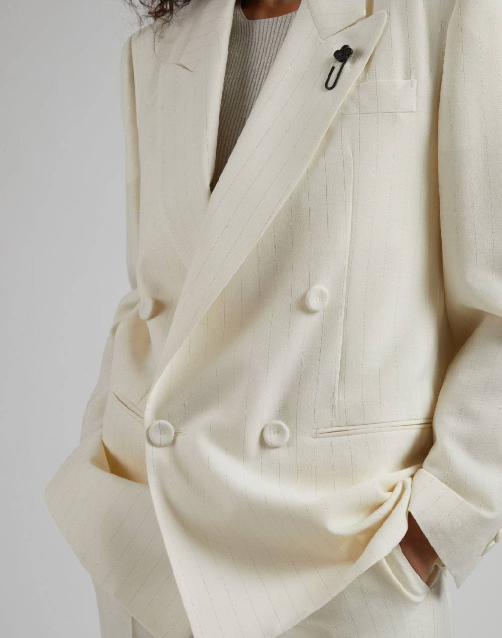 Lardini Giacca doppiopetto in tela di lana gessata lurex Soddisfazione Garantita