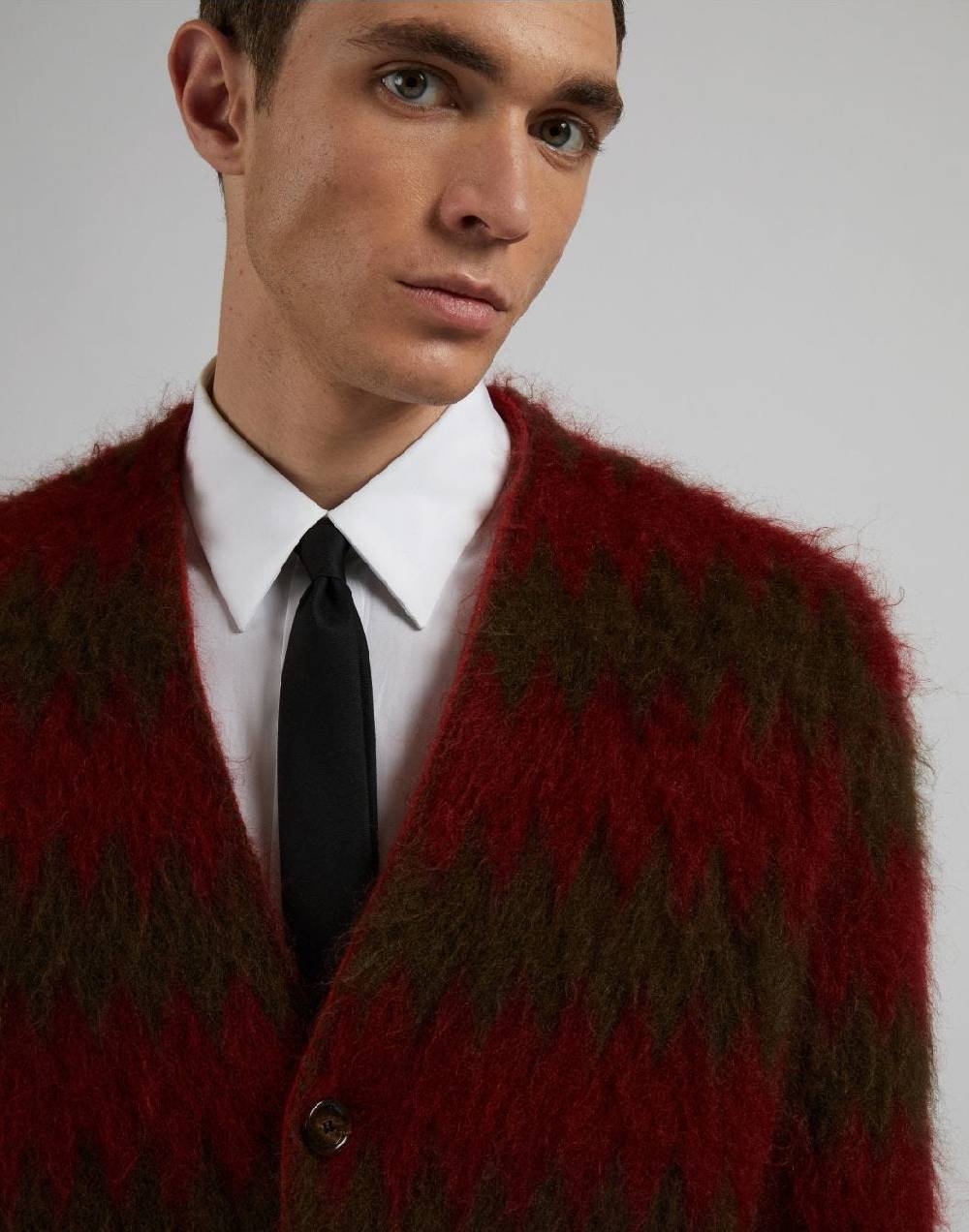 Lardini Cardigan in kid mohair con lavorazione jacquard bicolore Acquista Ora