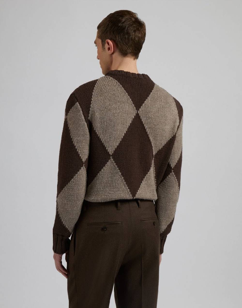 Lardini Maglia girocollo marrone con intarsio bicolore nocciola Consegna Veloce
