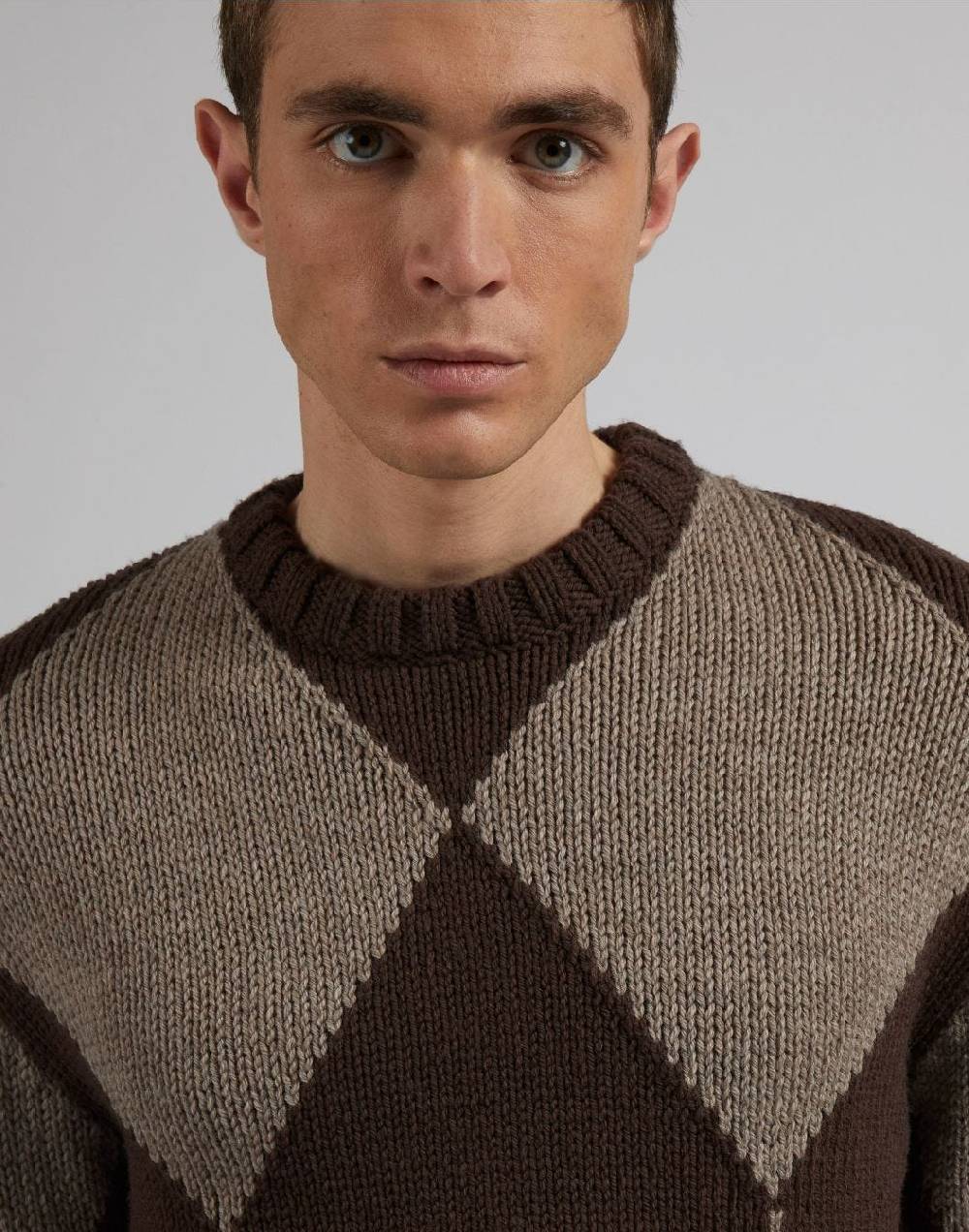 Lardini Maglia girocollo marrone con intarsio bicolore nocciola Consegna Veloce