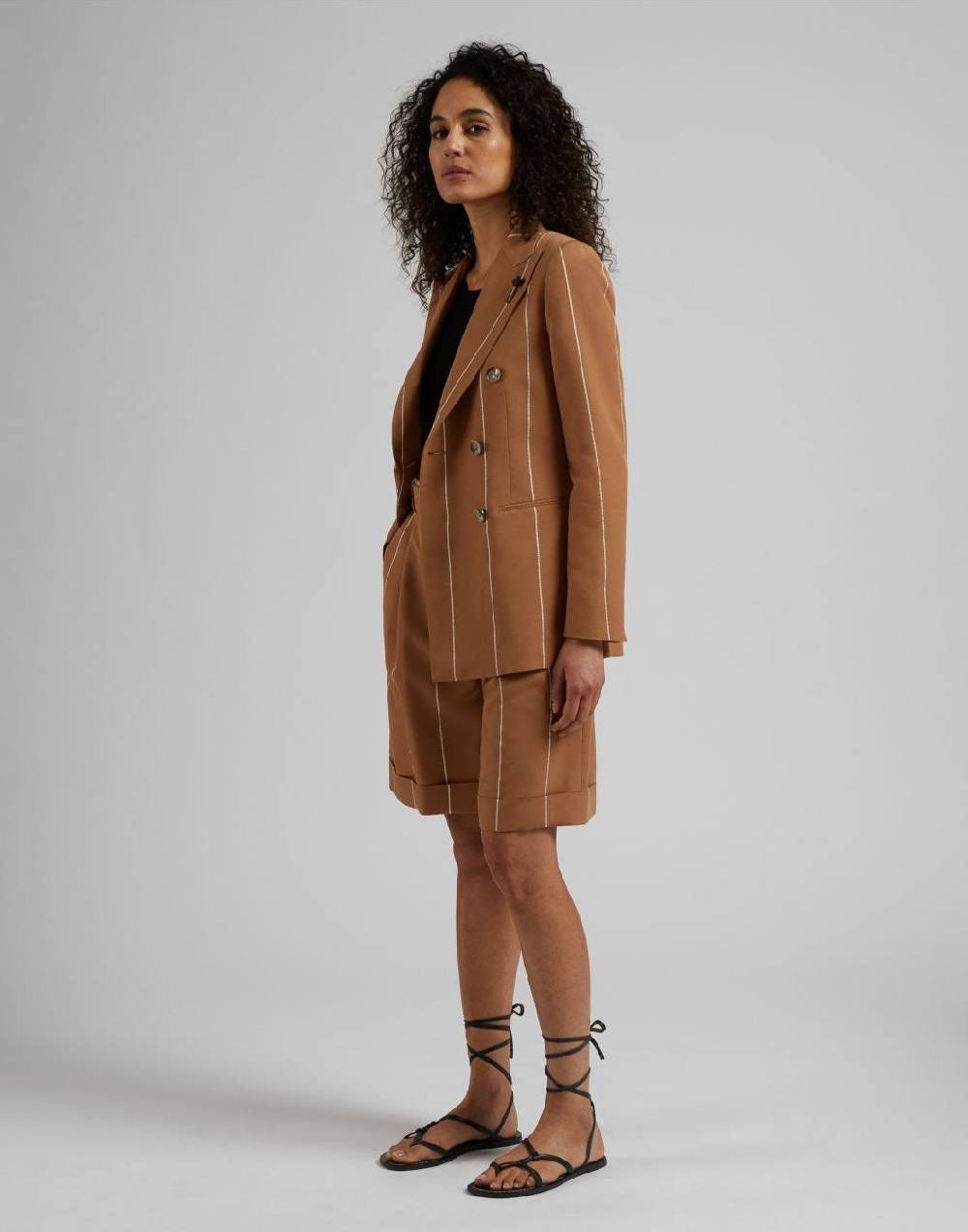 Lardini Blazer doppiopetto ruggine in viscosa gessato largo Novità