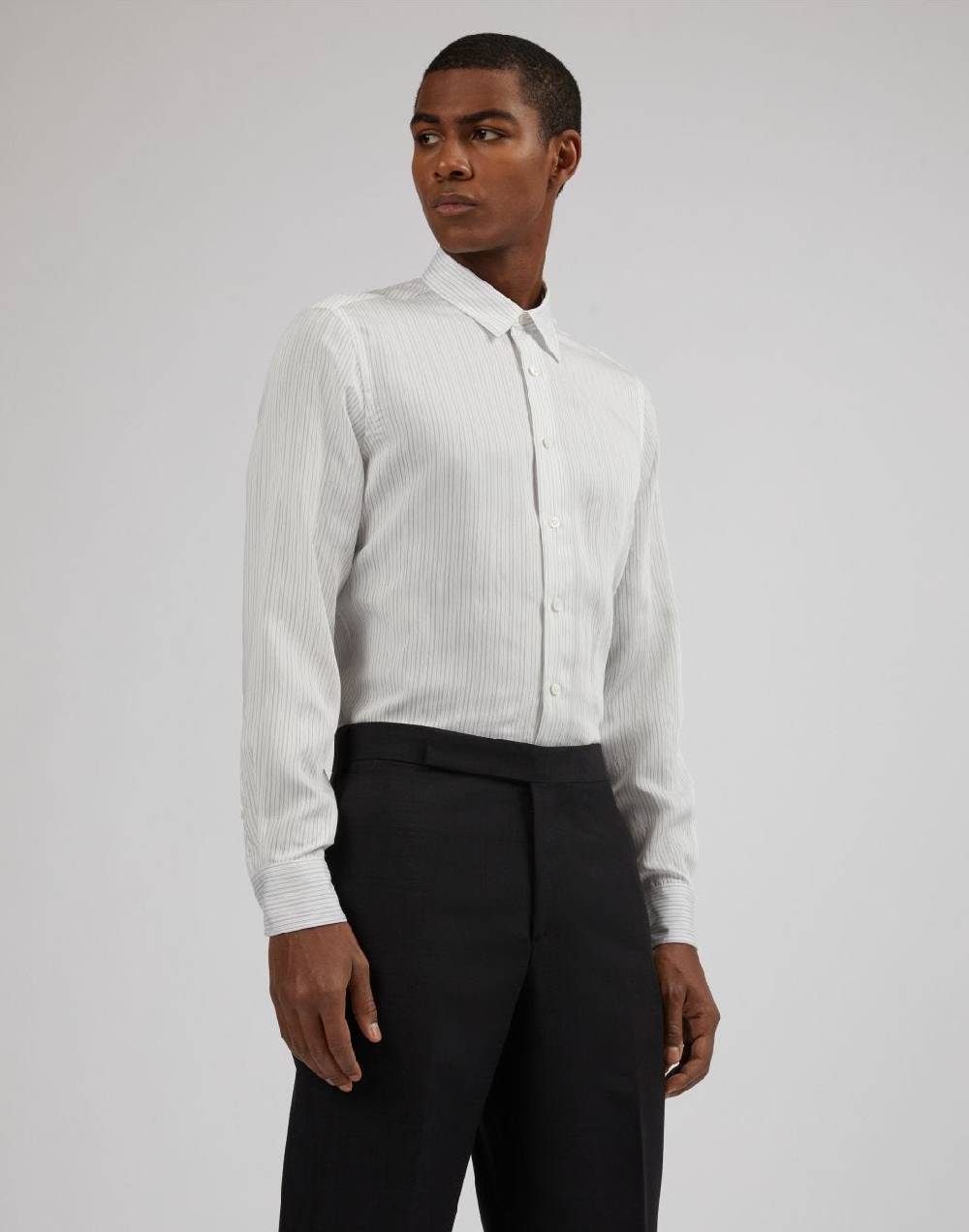 Lardini Camicia bianca a righe in popeline soft touch Sconto