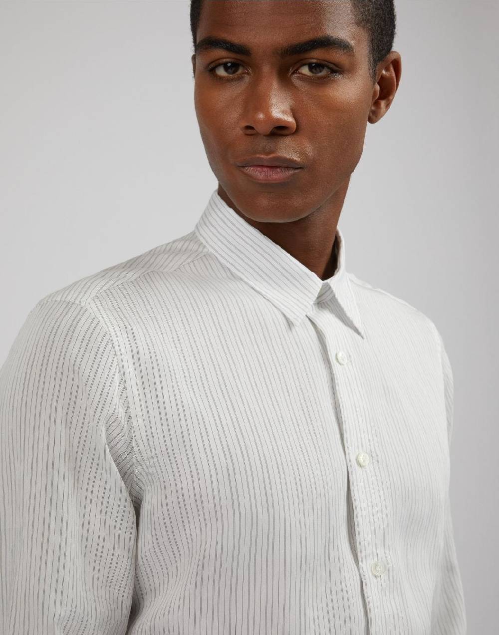 Lardini Camicia bianca a righe in popeline soft touch Sconto