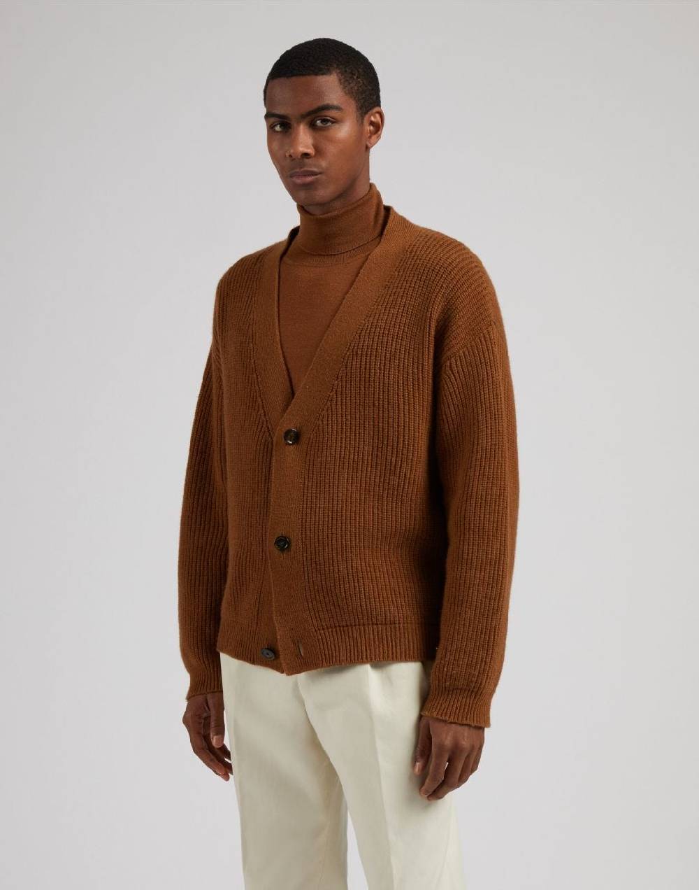 Lardini Cardigan nocciola in lana e cashmere Saldi