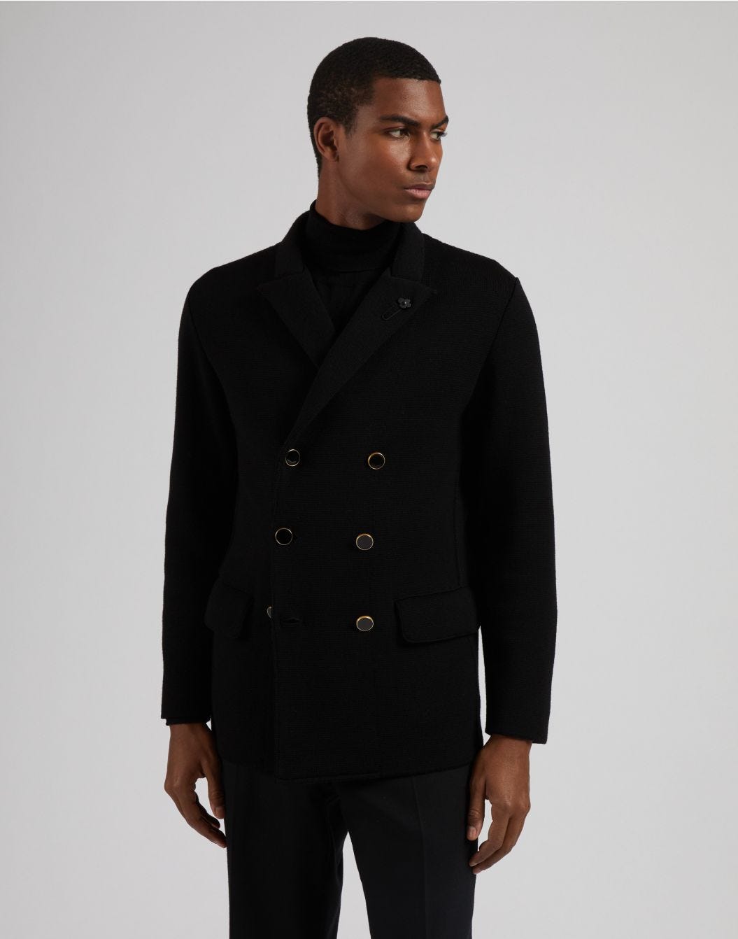 Lardini Peacoat nero doppiopetto in lana merino 100% Vendite Flash