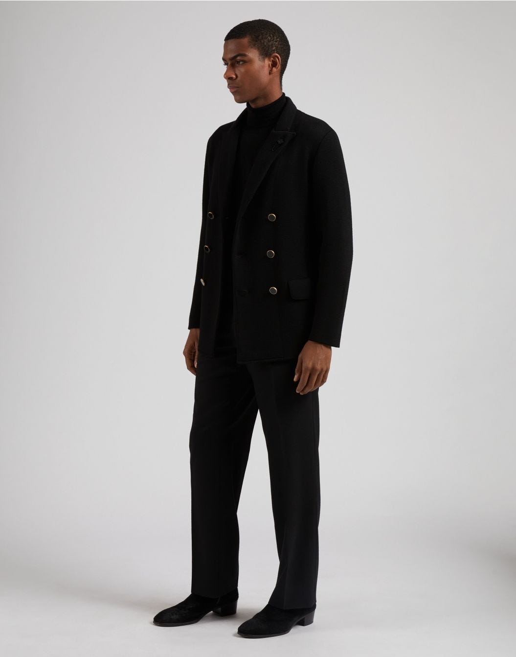 Lardini Peacoat nero doppiopetto in lana merino 100% Vendite Flash