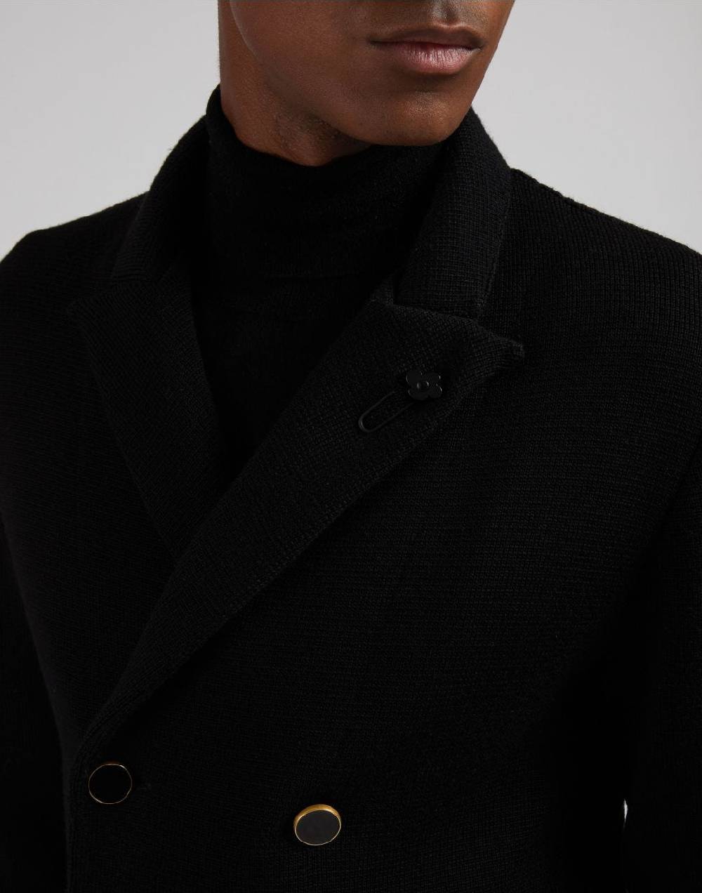 Lardini Peacoat nero doppiopetto in lana merino 100% Vendite Flash