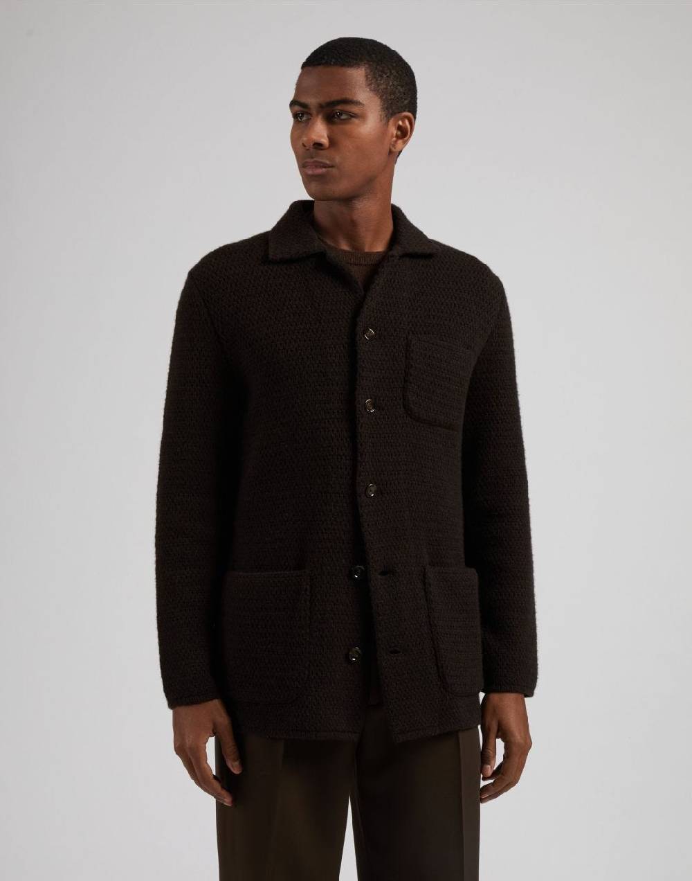 Lardini Giacca maglia marrone in 100% cashmere ecologico Negozio