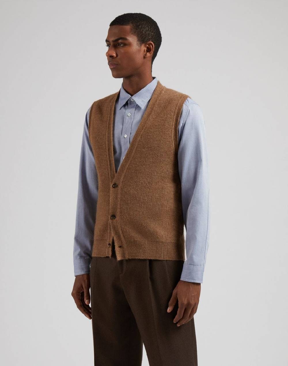 Lardini Gilet nocciola in maglia di lana bio e alpaca In Saldo