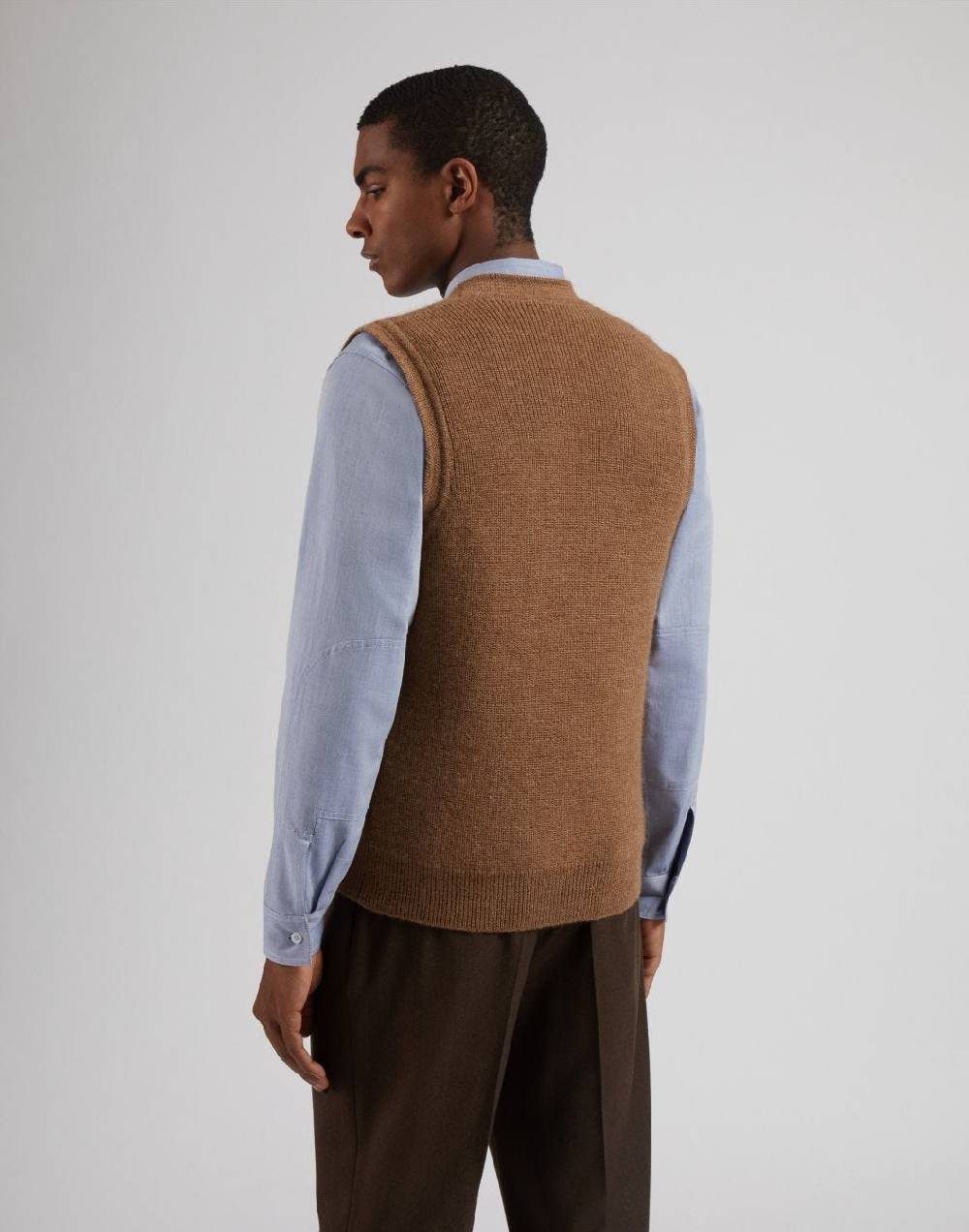 Lardini Gilet nocciola in maglia di lana bio e alpaca In Saldo