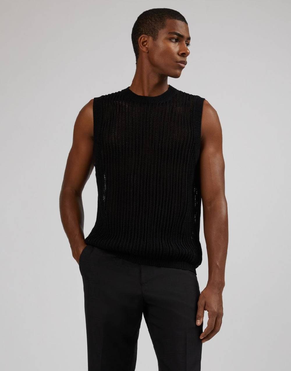 Lardini Canotta in maglia nera traforata Italy