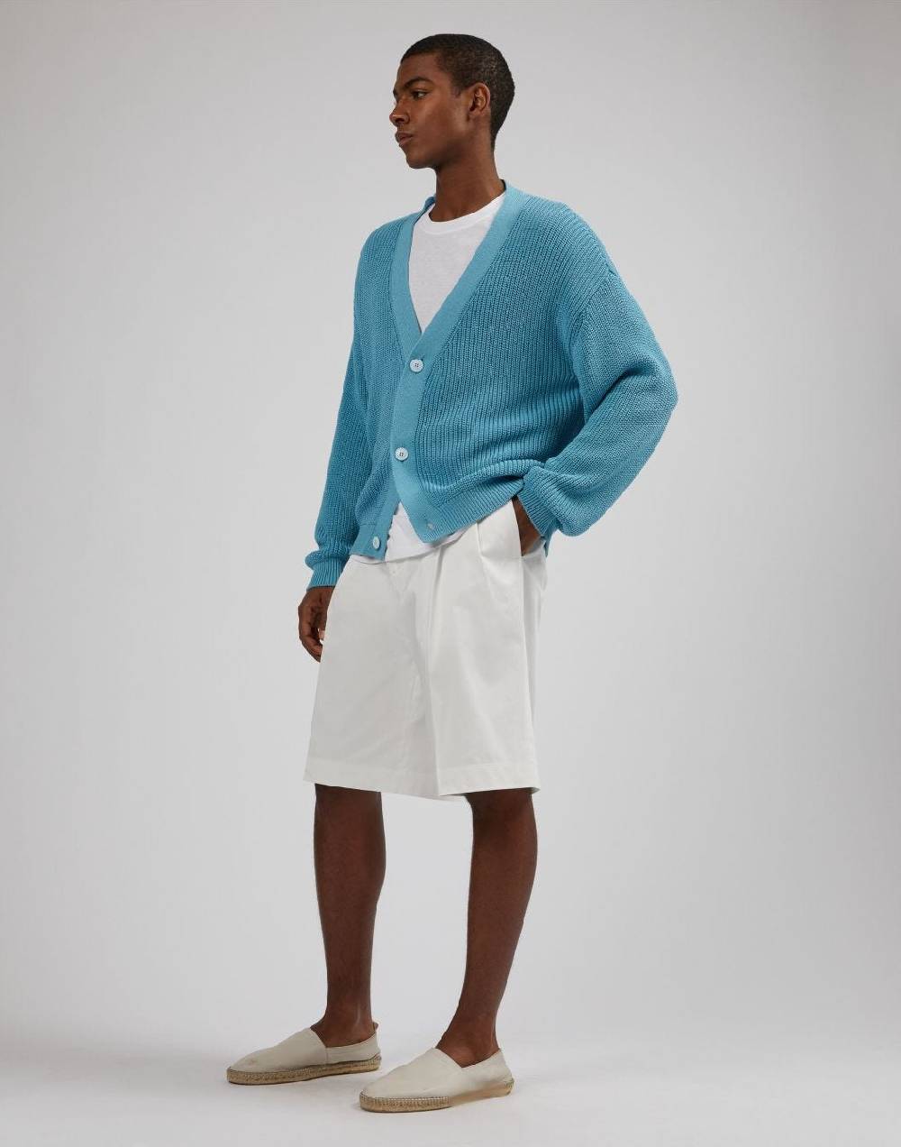 Lardini Cardigan azzurro in cotone crêpe a coste Pezzi Unici