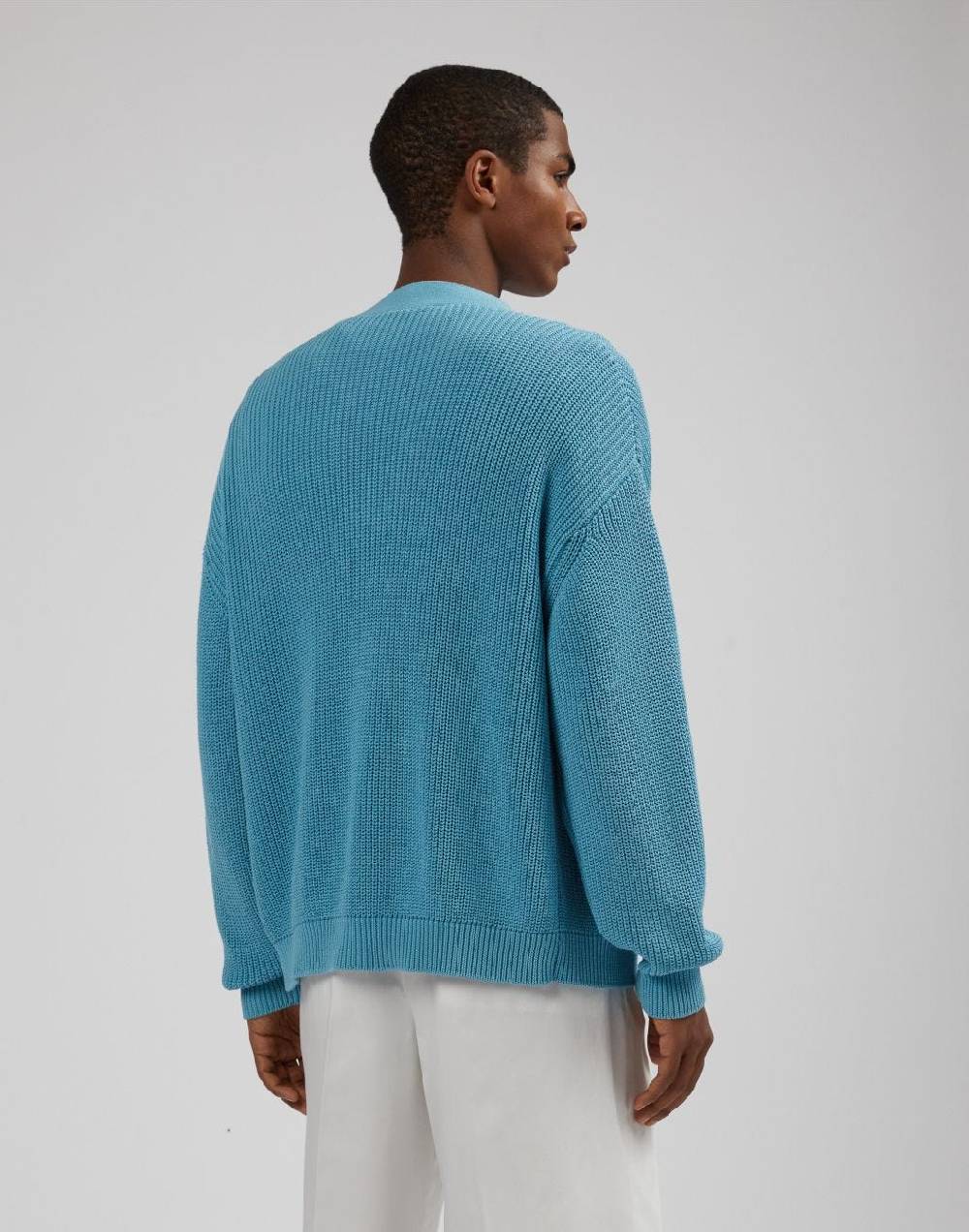 Lardini Cardigan azzurro in cotone crêpe a coste Pezzi Unici