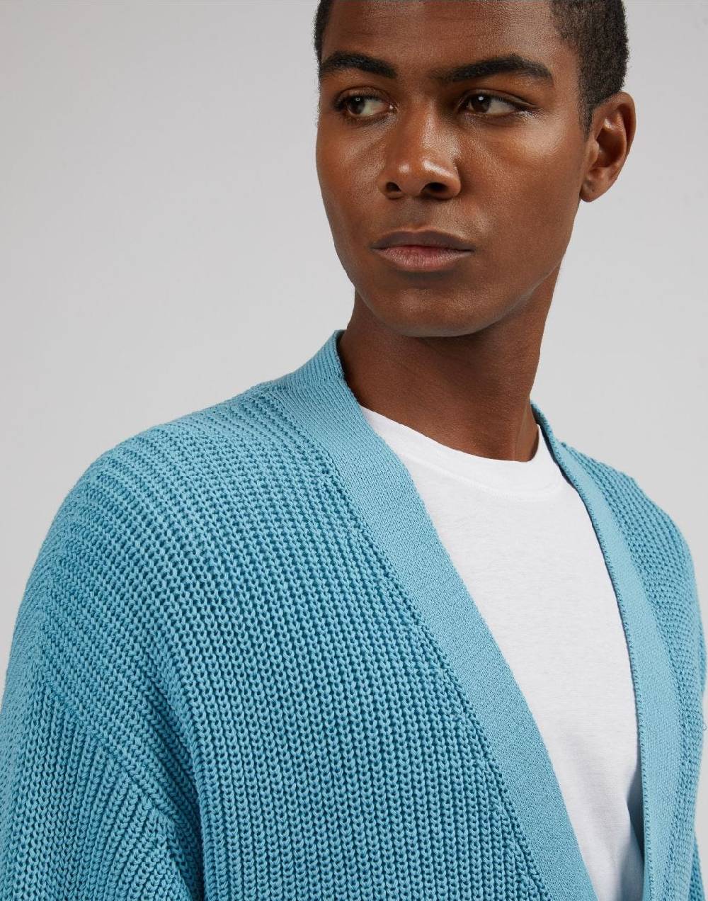 Lardini Cardigan azzurro in cotone crêpe a coste Pezzi Unici