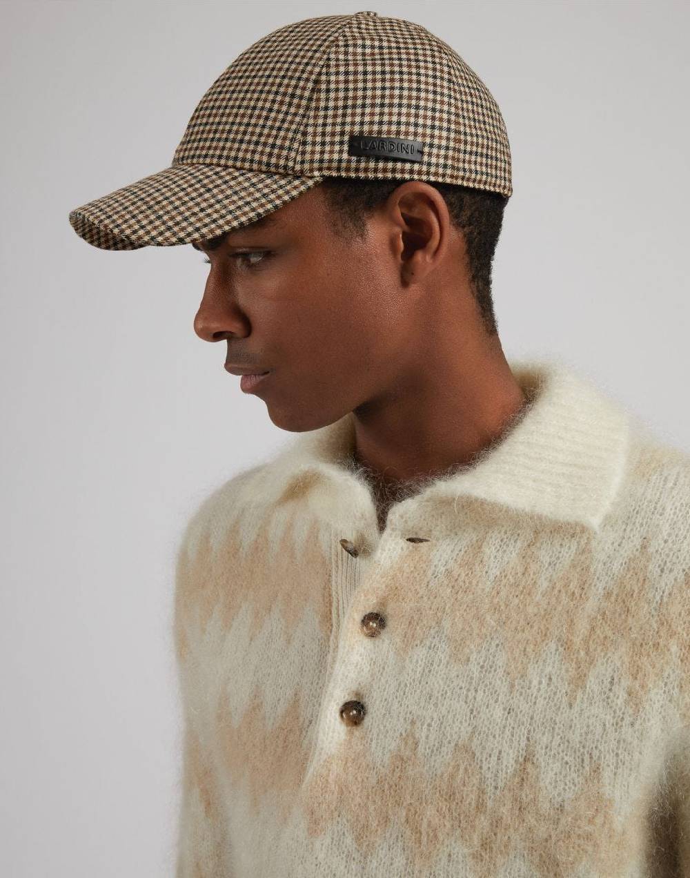 Lardini Cappello baseball in lana con disegno damier beige-marrone Fino Al -60%