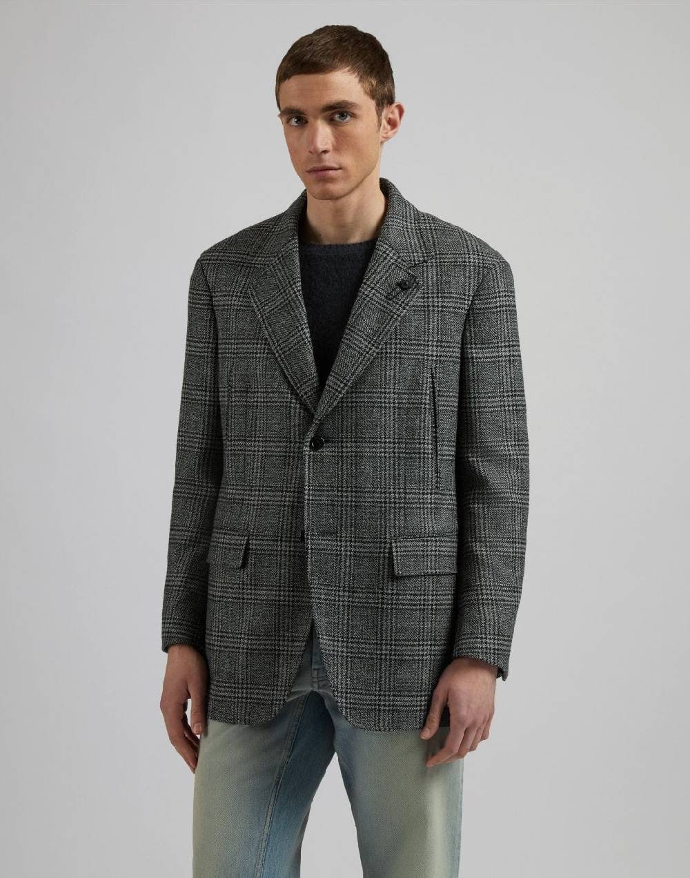 Lardini Giaccone monopetto in labswool di lana cashmere fantasia grigo-nero Shopping Online