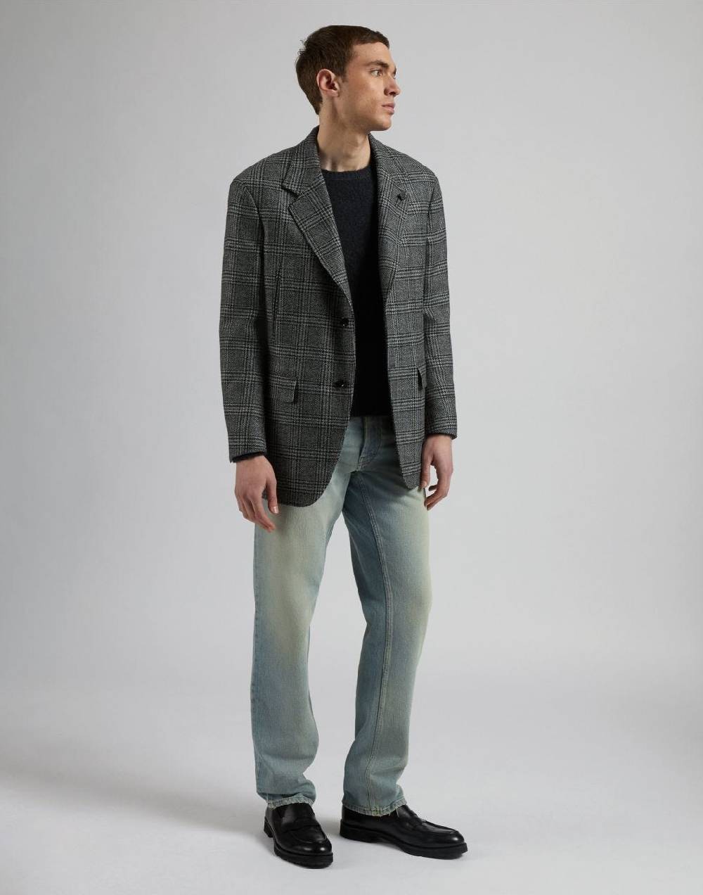 Lardini Giaccone monopetto in labswool di lana cashmere fantasia grigo-nero Shopping Online