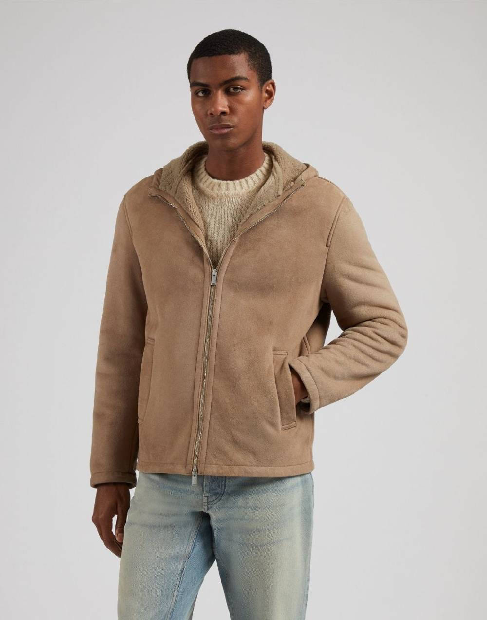 Lardini Giubbino con cappuccio in pelle di montone merino nocciola Affare Del Giorno