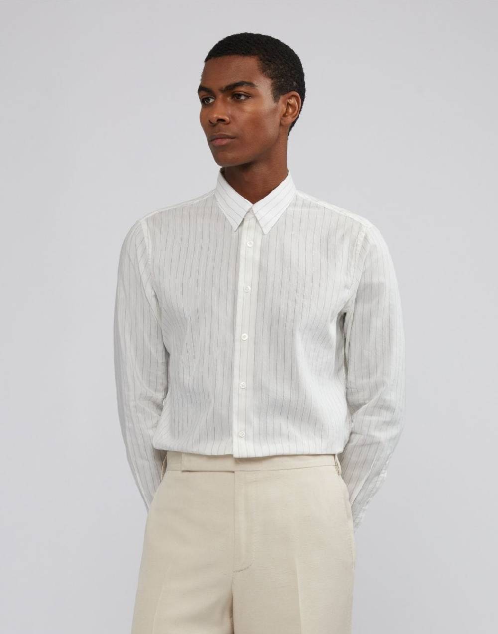 Lardini Camicia bianca a righe con collo italiano In Vendita