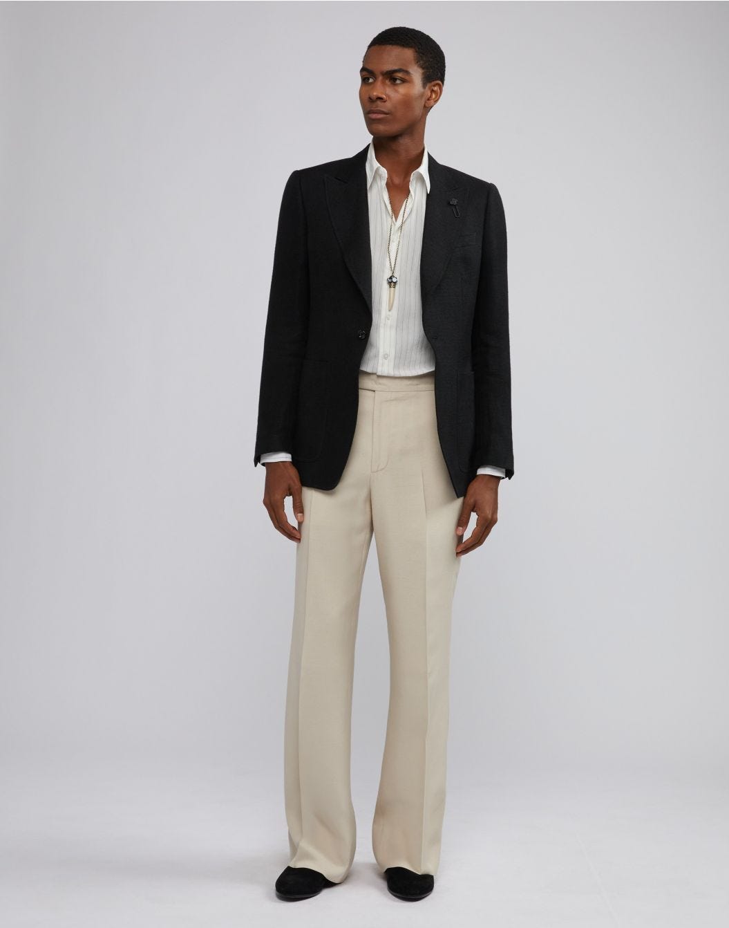Lardini Camicia bianca a righe con collo italiano In Vendita